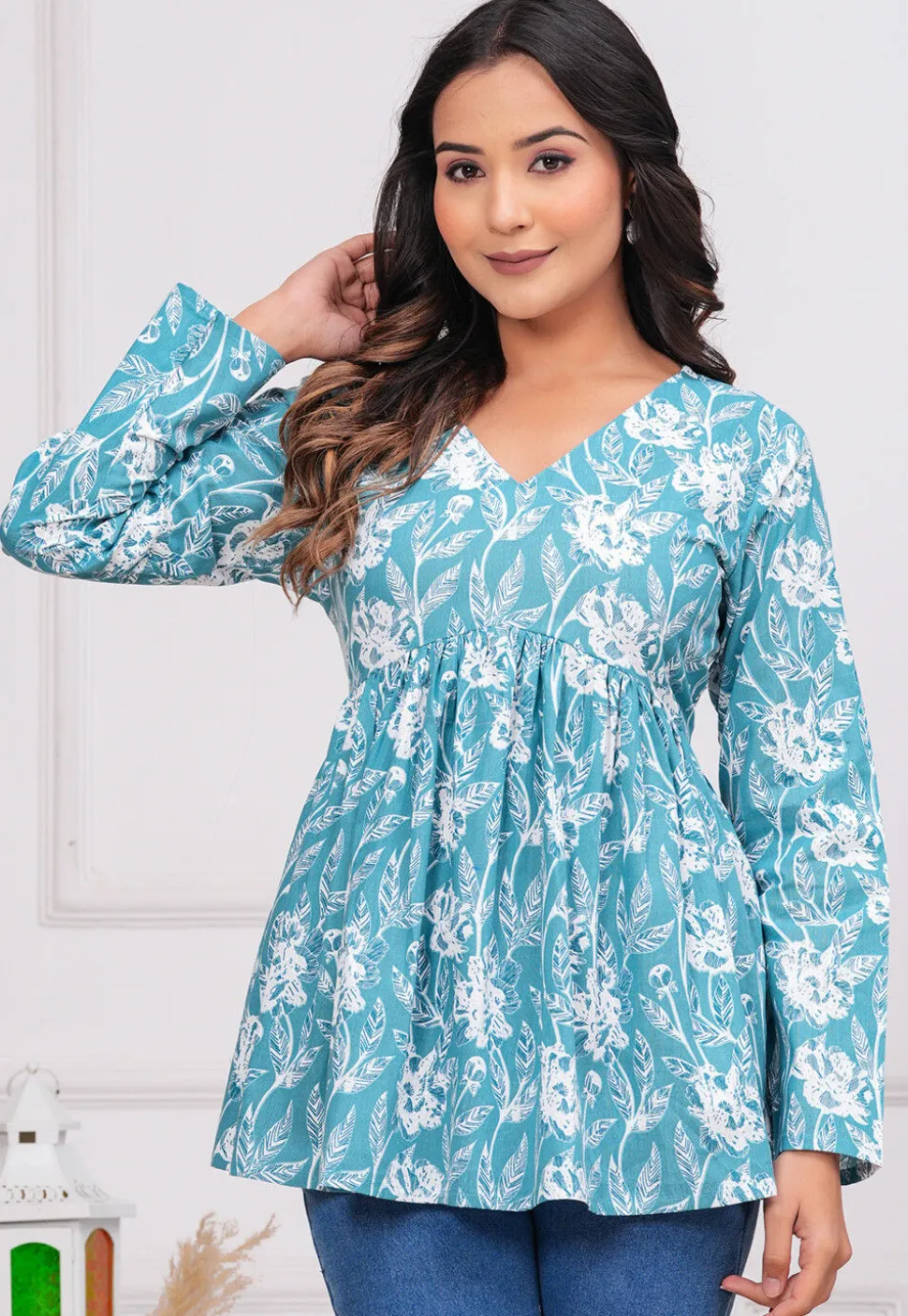 Printed Cotton Tunic in Blue