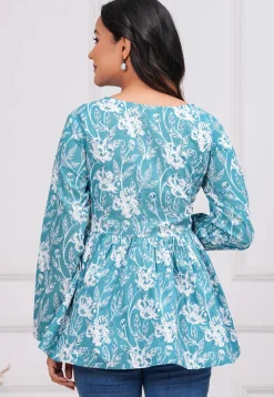 Printed Cotton Tunic in Blue