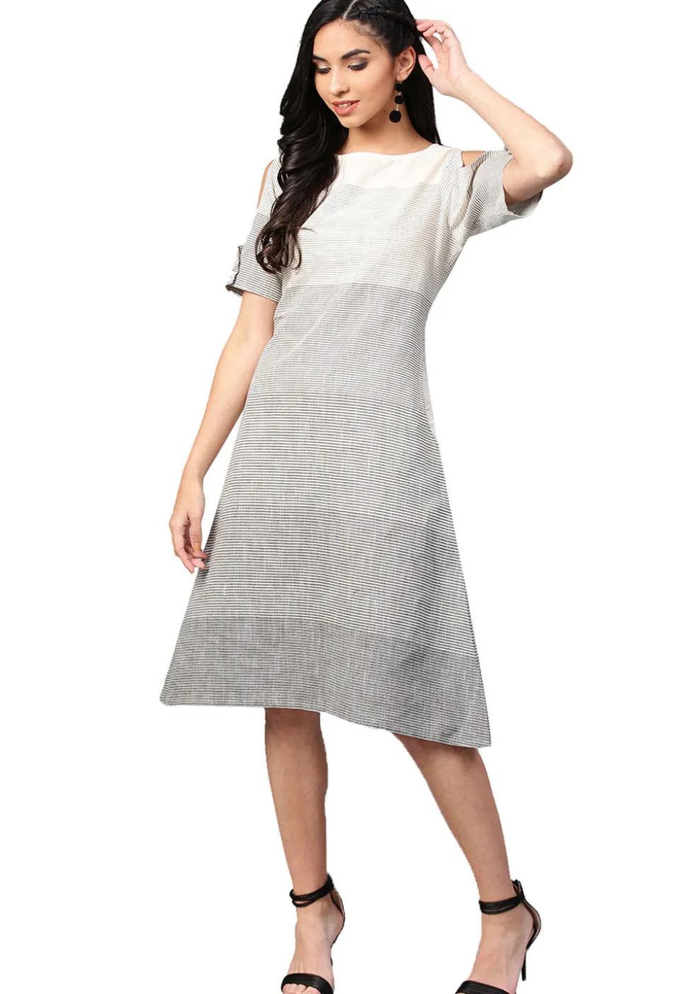 Printed Cotton Tunic in Grey and Off White