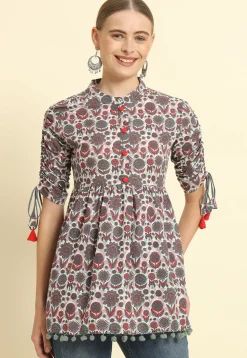 Printed Cotton Tunic in Grey