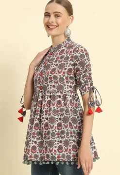 Printed Cotton Tunic in Grey