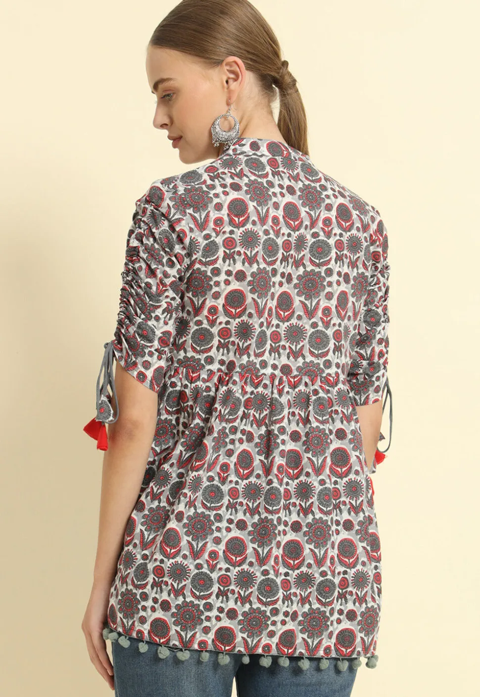 Printed Cotton Tunic in Grey
