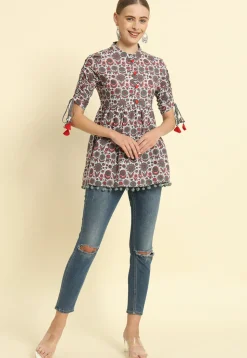 Printed Cotton Tunic in Grey