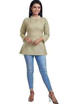Printed Cotton Tunic in Light Beige