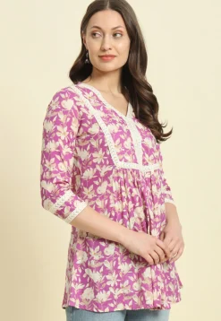 Printed Cotton Tunic in Light Purple