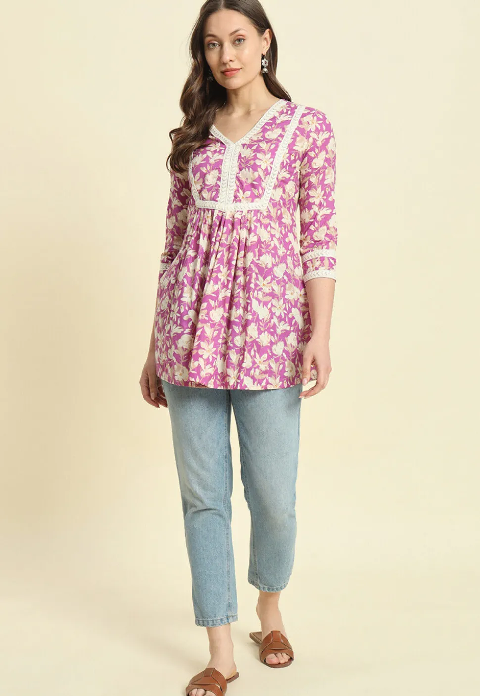 Printed Cotton Tunic in Light Purple