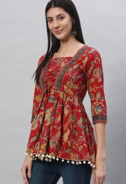 Printed Cotton Tunic in Maroon