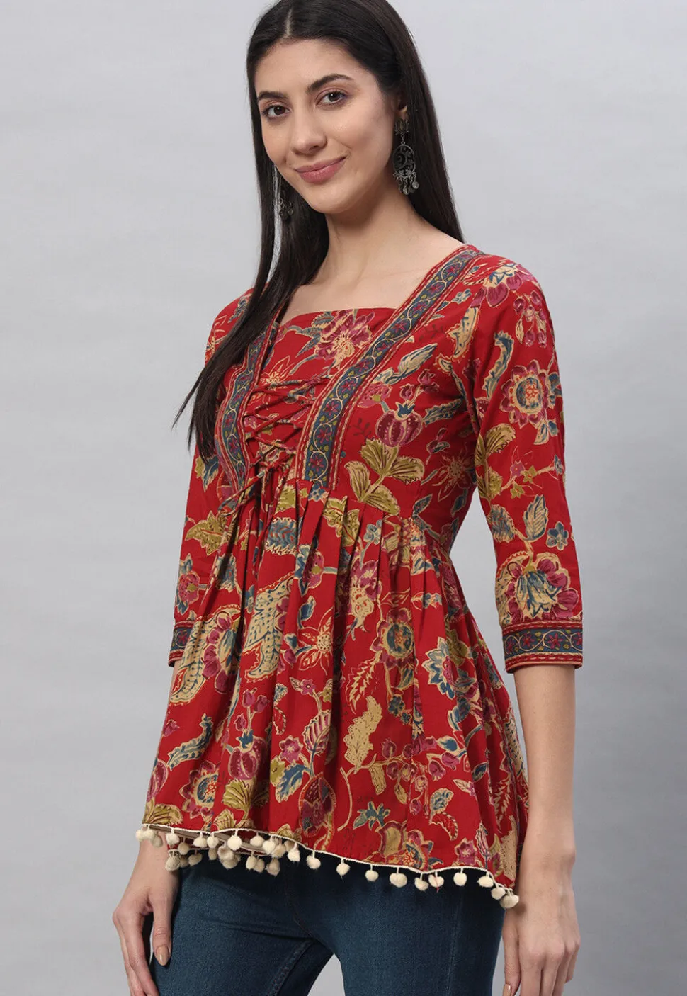 Printed Cotton Tunic in Maroon