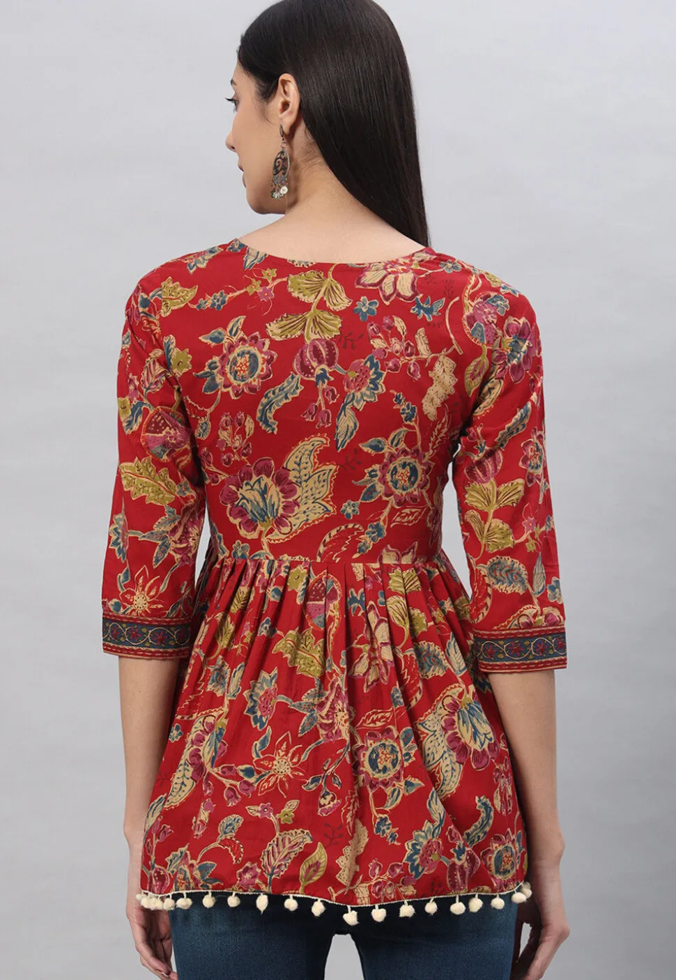 Printed Cotton Tunic in Maroon