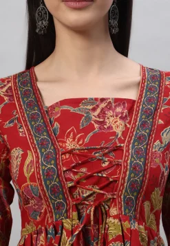 Printed Cotton Tunic in Maroon