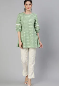 Printed Cotton Tunic in Pastel Green