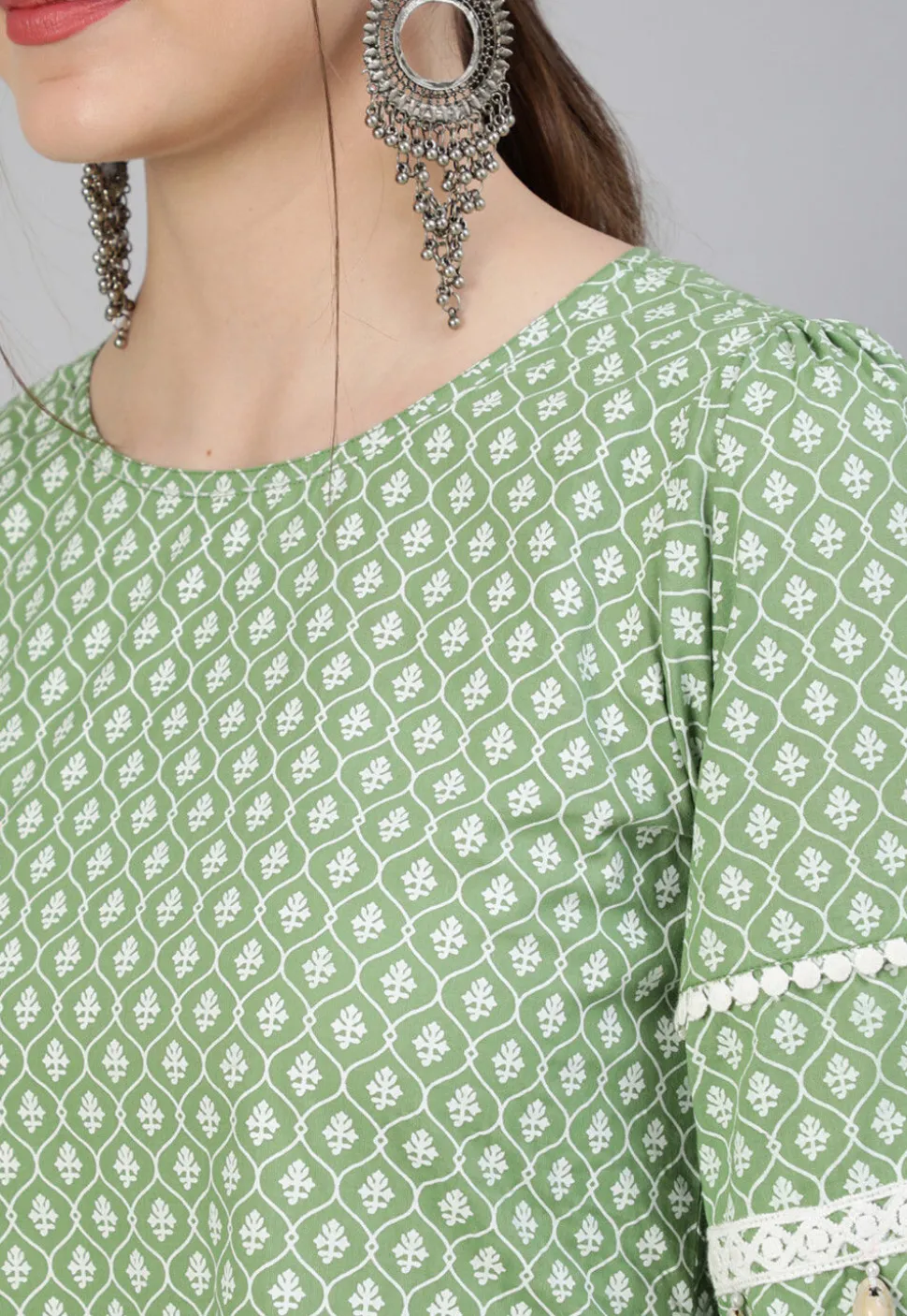 Printed Cotton Tunic in Pastel Green