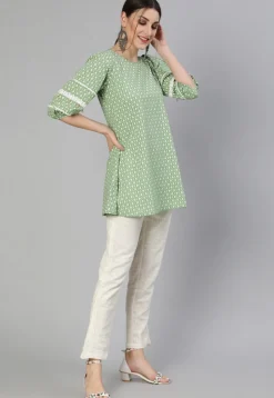 Printed Cotton Tunic in Pastel Green