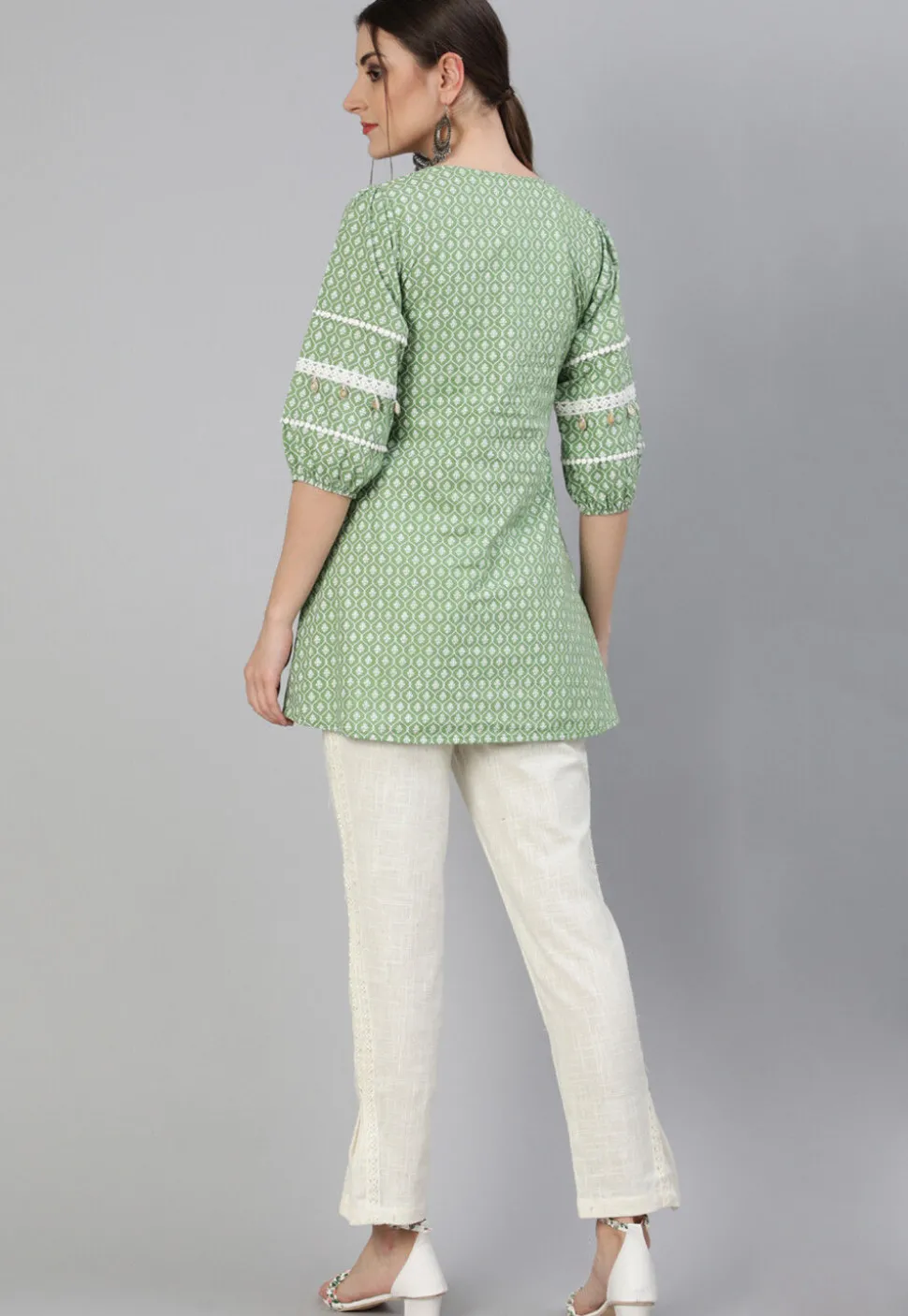 Printed Cotton Tunic in Pastel Green