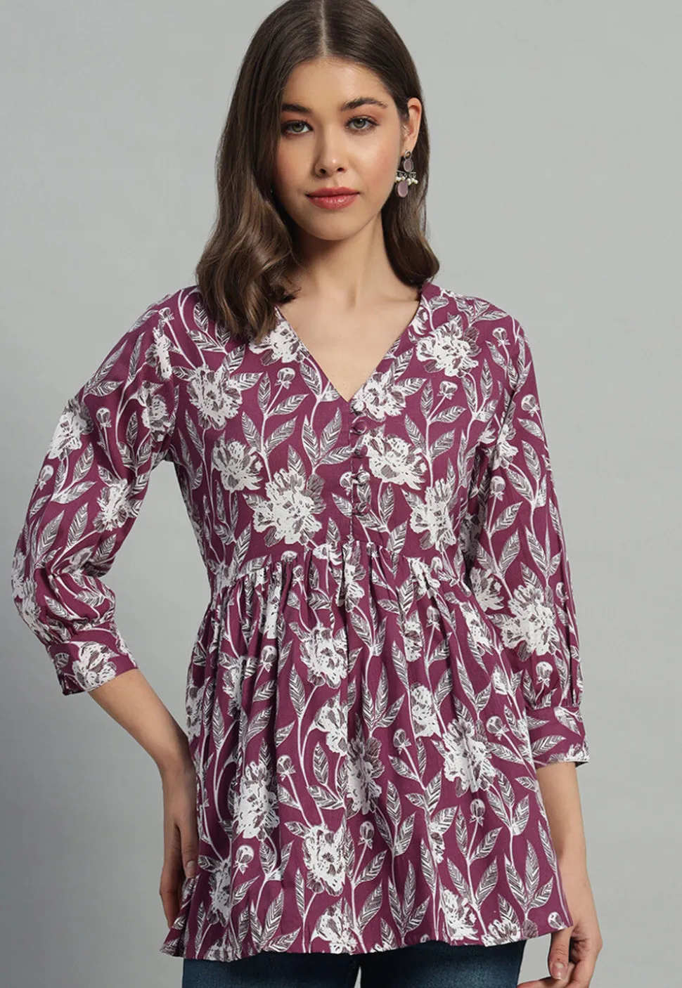 Printed Cotton Tunic in Purple