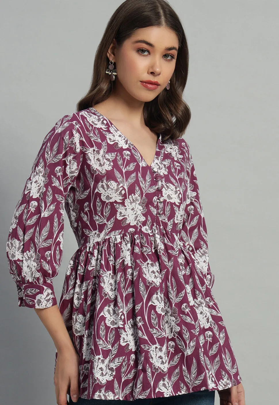 Printed Cotton Tunic in Purple