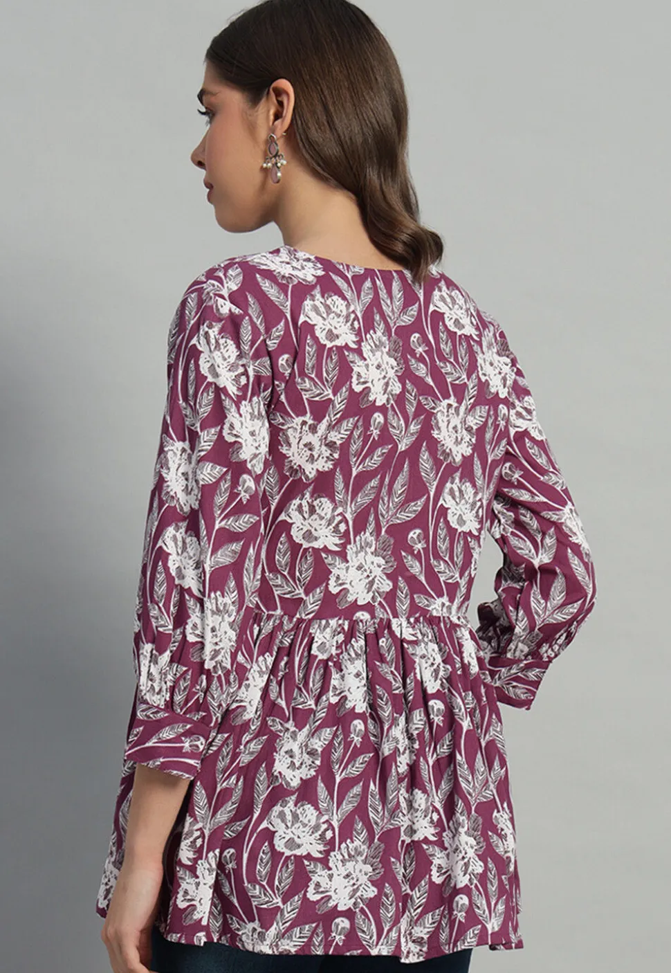 Printed Cotton Tunic in Purple