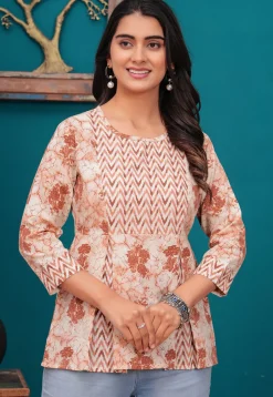 Printed Cotton Tunic in Peach