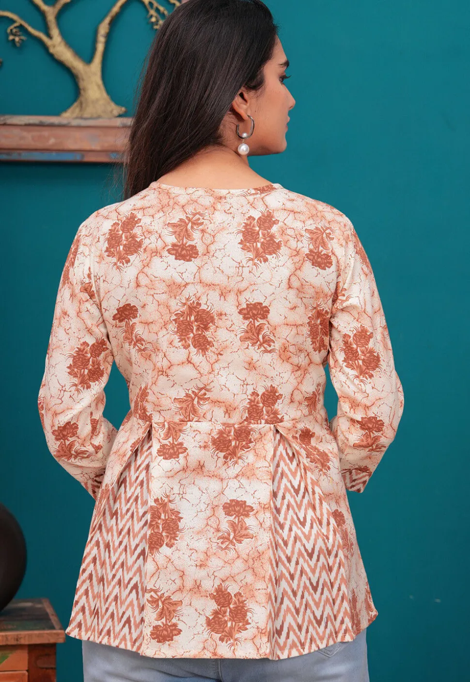 Printed Cotton Tunic in Peach