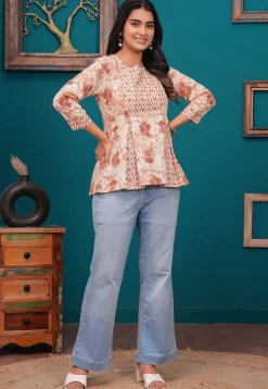 Printed Cotton Tunic in Peach