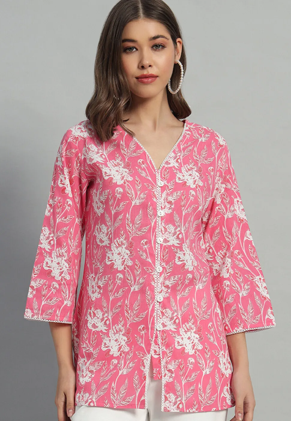 Printed Cotton Tunic in Pink