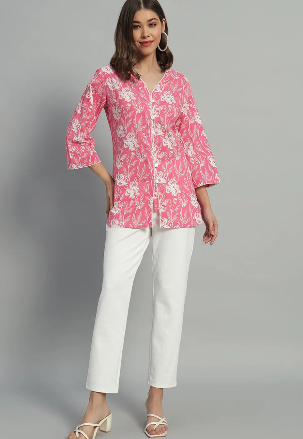 Printed Cotton Tunic in Pink