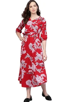 Printed Crepe Dress in Red