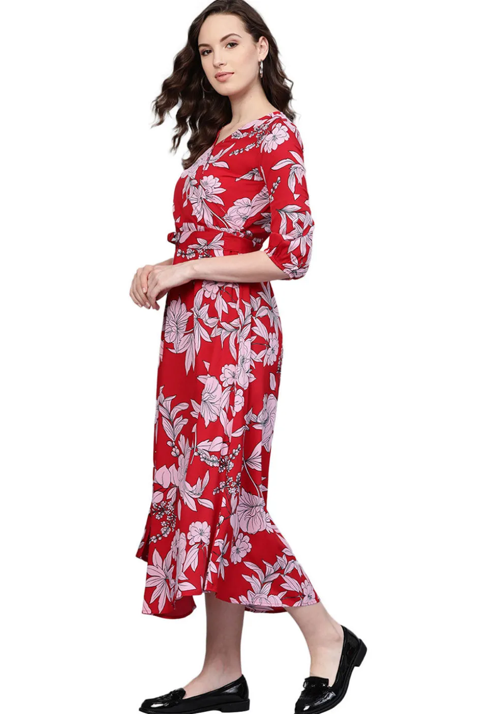 Printed Crepe Dress in Red