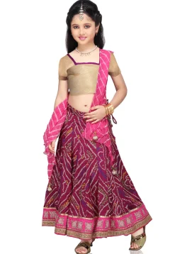Printed Crepe Lehenga Set in Magenta