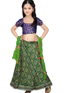 Printed Crepe Lehenga Set in Green