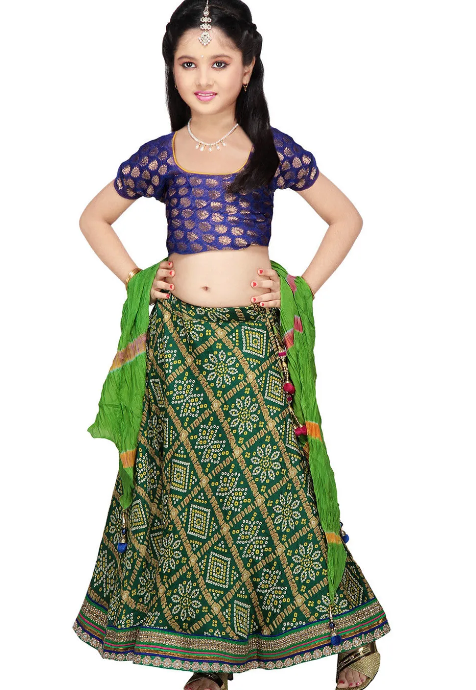 Printed Crepe Lehenga Set in Green