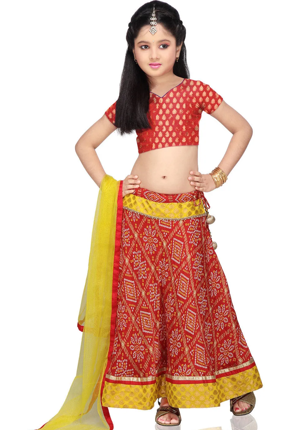 Printed Crepe Lehenga Set in Red