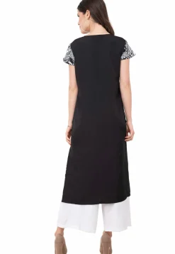 Printed Crepe Straight Kurta in Black