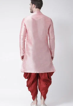 Printed Dupion Silk Asymmetric Kurta Set in Pink