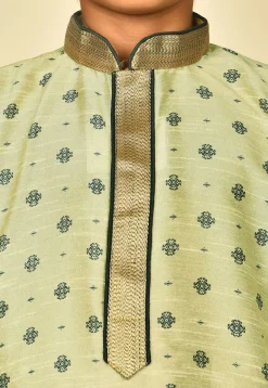 Printed Dupion Silk Kurta Set in Pastel Green