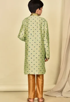 Printed Dupion Silk Kurta Set in Pastel Green