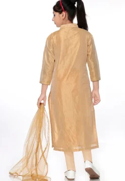 Printed Dupion Silk Straight Suit in Black and Beige