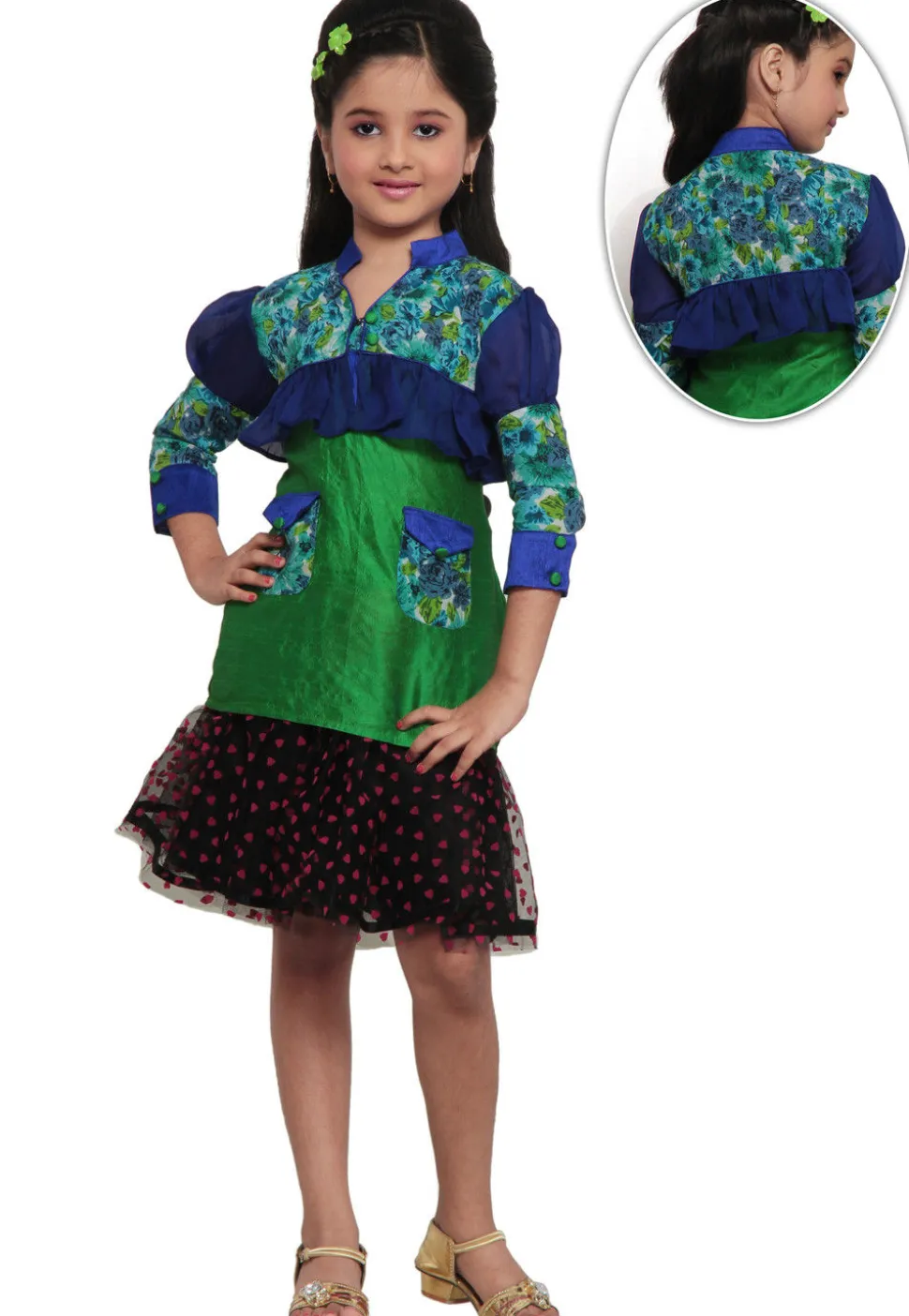 Printed Dupion Top in Green