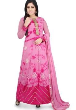 Printed Georgette Abaya Style Suit in Pink