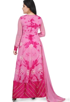 Printed Georgette Abaya Style Suit in Pink