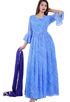 Printed Georgette Abaya Style Suit in Sky Blue