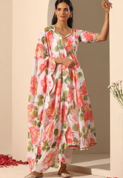 Printed Georgette Anarkali Suit in White