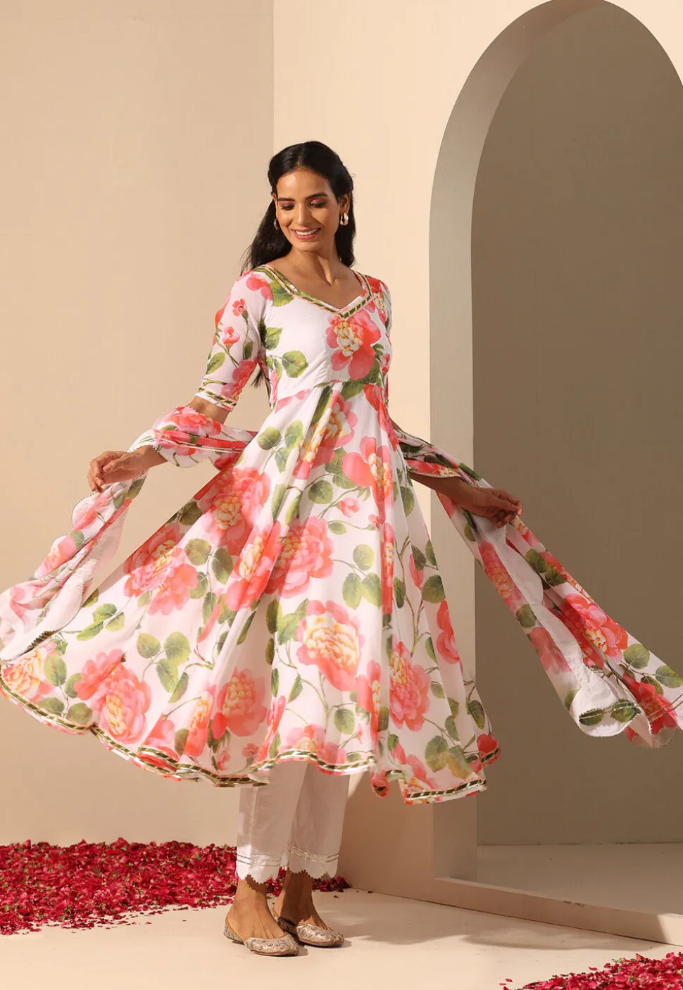 Printed Georgette Anarkali Suit in White