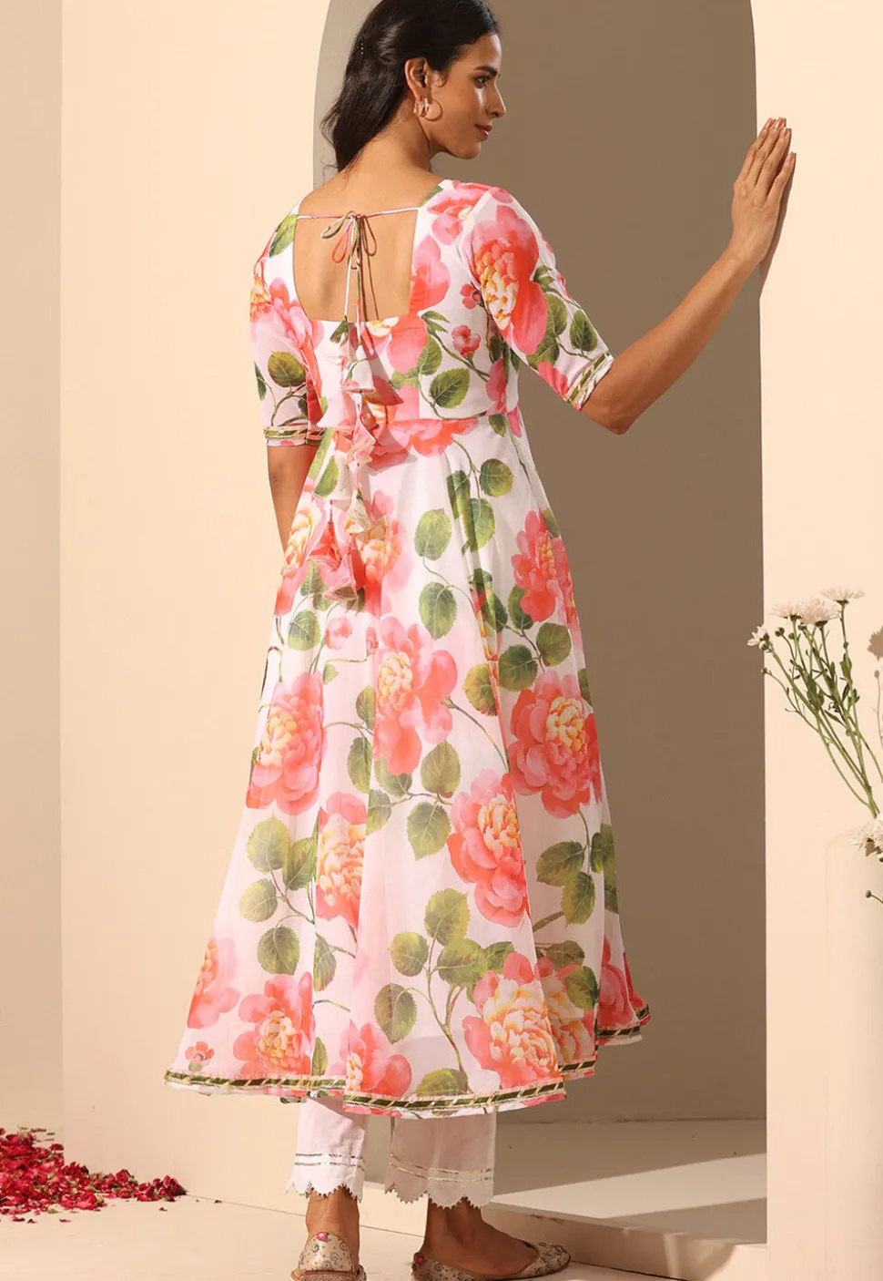 Printed Georgette Anarkali Suit in White
