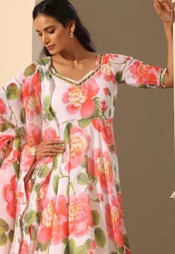 Printed Georgette Anarkali Suit in White