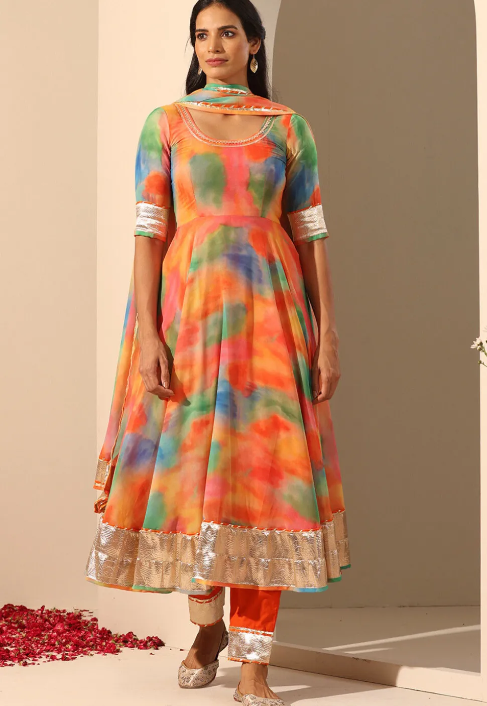 Printed Georgette Anarkali Suit in Multicolor