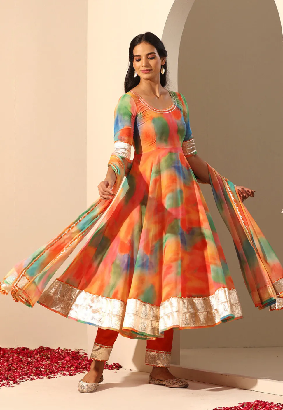 Printed Georgette Anarkali Suit in Multicolor