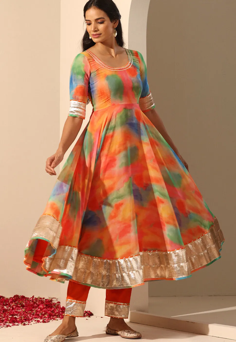 Printed Georgette Anarkali Suit in Multicolor
