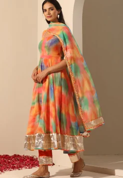 Printed Georgette Anarkali Suit in Multicolor