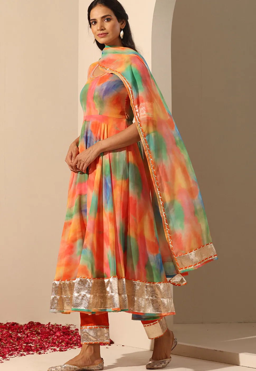 Printed Georgette Anarkali Suit in Multicolor